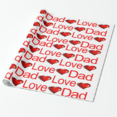 Valentijnsdag Wrapping Paper Love Dad Red Hearts Cadeaupapier (Uitgerold)