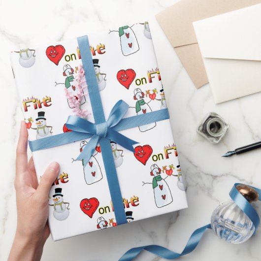 Valentijnsdag Wrapping Papier Hartvuur Sneeuwman (Geschenken)