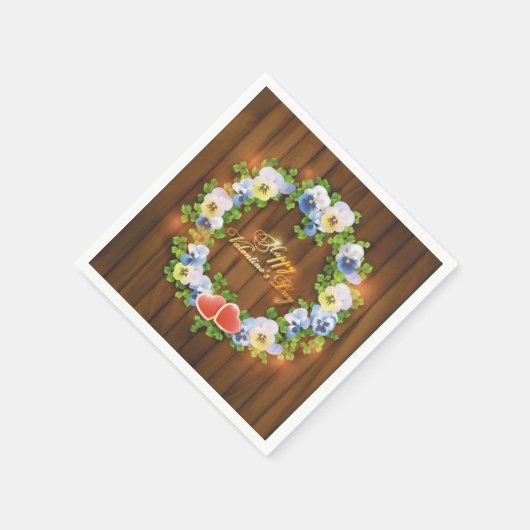 Valentijnsdag Wreath op Wooden Achtergrond Servetten (Hoek)