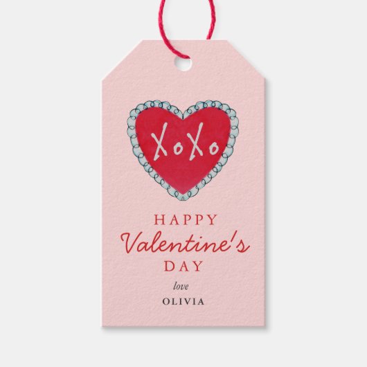 Valentijnsdag XOXO-hartroze en rode Labels Cadeaulabel (Voorkant)
