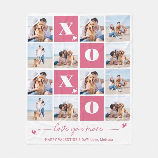 Valentijnsdag XOXO Modern Pink 4 Fotocollage Fleece Deken (Voorkant)