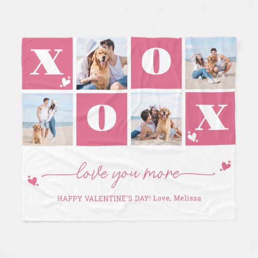 Valentijnsdag XOXO Modern Pink 4 Fotocollage Fleece Deken (Voorkant (Horizontaal))