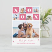 Valentijnsdag XOXO Modern Pink 5 Fotocollage Feestdagenkaart (Staand voorkant)