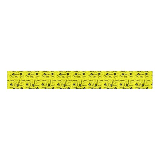 Valentijnsdag Yellow Black Hearts xoxo Ribbon Grosgrain Lint (Voorkant)