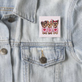 Valentijnsdag Yorkie honden Vierkante Button 5,1 Cm (In situ)