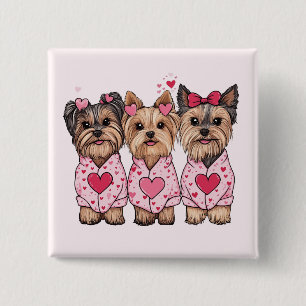 Valentijnsdag Yorkie honden Vierkante Button 5,1 Cm
