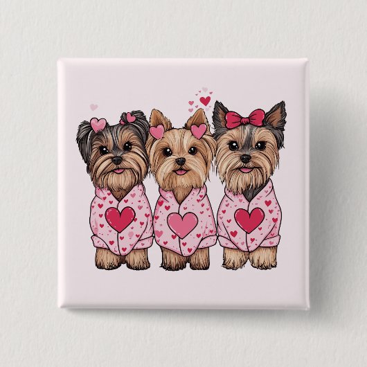 Valentijnsdag Yorkie honden Vierkante Button 5,1 Cm (Voorkant)
