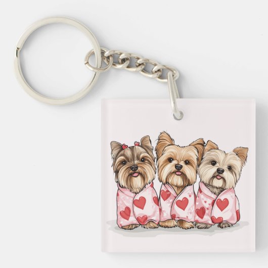 Valentijnsdag Yorkshire Terrier Dogs Sleutelhanger (Voorkant)
