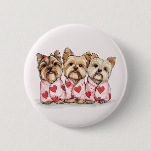 Valentijnsdag Yorkshire Terrier Honden Ronde Button 5,7 Cm