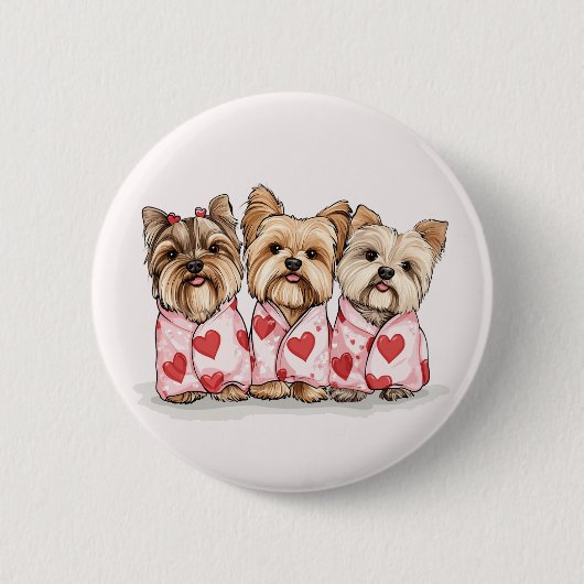 Valentijnsdag Yorkshire Terrier Honden Ronde Button 5,7 Cm (Voorkant)