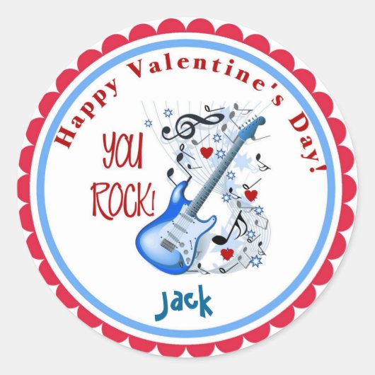 Valentijnsdag You Rock Guitar stickers (Voorkant)