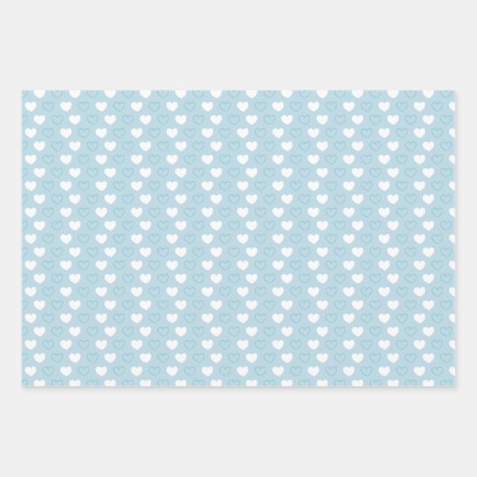 Valentijnsdag Zacht Blauw Wit Harten Baby shower Inpakpapier Vel (Voorkant 3)