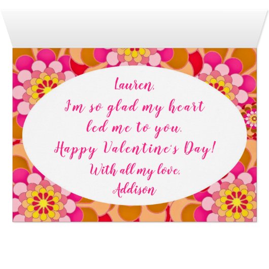 Valentijnsdag Zebra met Mod  Flowers (Binenzijde Horizontaal (Onderkant))