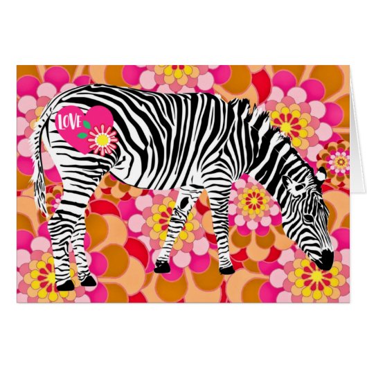 Valentijnsdag Zebra met Mod Flowers (Voorkant Horizontaal)