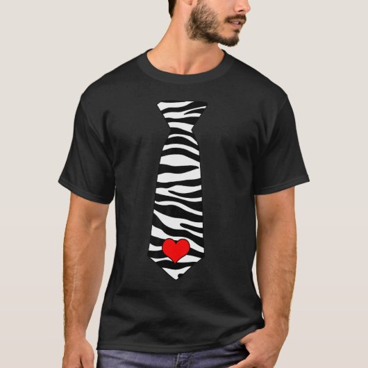 Valentijnsdag Zebra Pattern Stropdas met rode hart T-shirt (Voorkant)