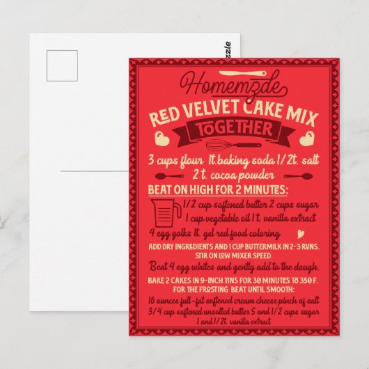 Valentijnsdag Zelfgemaakt Rood Velvet Cake Recept Briefkaart (Voorkant / Achterkant)