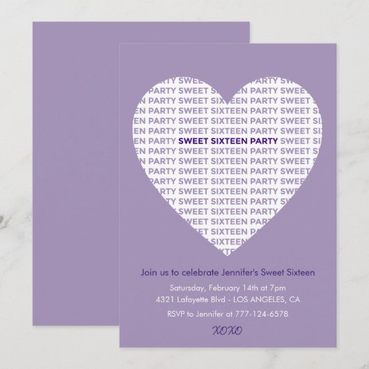 Valentijnsdag zoet 16 uitnodiging xoxo paarse