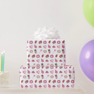 Valentijnsdag Zoete Hartjes Dessert Roze Waterverf Cadeaupapier