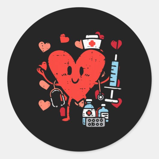 Valentijnsdag Zurse Heart Funny Nursing Scrub Top Ronde Sticker (Voorkant)