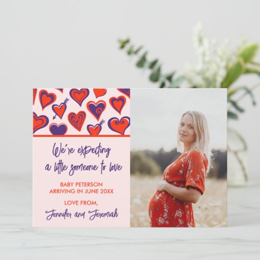 Valentijnsdag Zwangerschap Aankondiging kaarten ro (Staand voorkant)