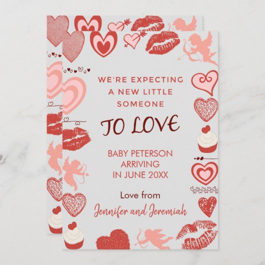 Valentijnsdag zwangerschapsaankondiging engel grij aankondiging (Voorkant / Achterkant)