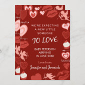 Valentijnsdag zwangerschapsaankondiging engel rood aankondiging (Voorkant / Achterkant)