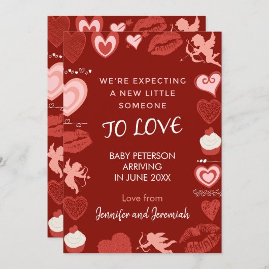 Valentijnsdag zwangerschapsaankondiging engel rood aankondiging (Voorkant / Achterkant)