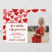 Valentijnsdag zwangerschapsaankondiging harten roo aankondiging (Voorkant / Achterkant)