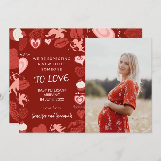 Valentijnsdag zwangerschapsaankondiging harten roo aankondiging (Voorkant / Achterkant)