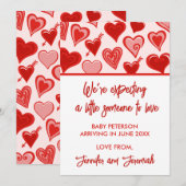 Valentijnsdag zwangerschapsaankondiging rode zoete aankondiging (Voorkant / Achterkant)