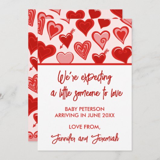 Valentijnsdag zwangerschapsaankondiging rood zoet aankondiging (Voorkant / Achterkant)
