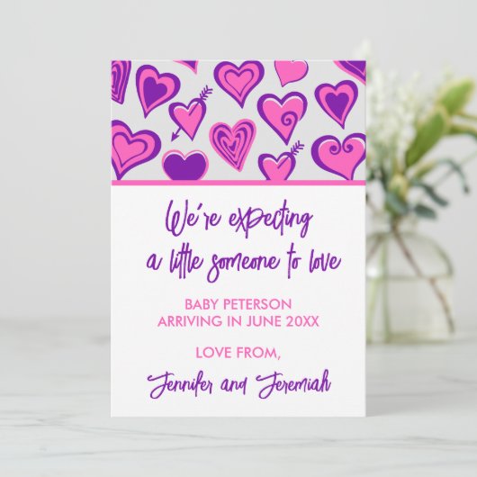 Valentijnsdag zwangerschapsaankondiging roze zoet aankondiging (Staand voorkant)