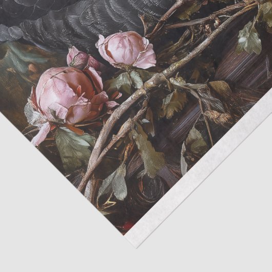 Valentijnsdag Zwarte Zwaan Rode Bloemen Decoupage Tissuepapier (Detail)