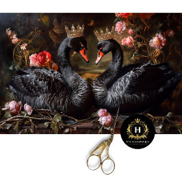 Valentijnsdag Zwarte Zwaan Rode Bloemen Decoupage Tissuepapier