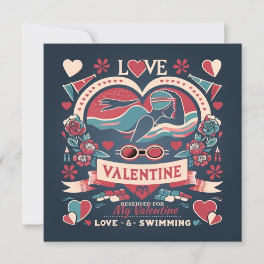 Valentijnsdag Zwemmen Liefde Cadeau Feestdagenkaart (Voorkant)