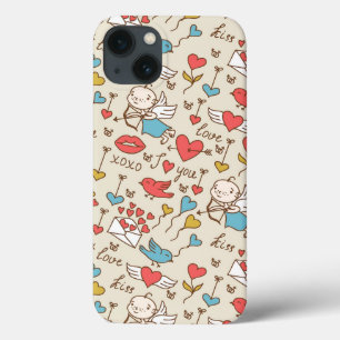 Valentijnsdagpatroon met Cupido iPhone 13 Hoesje