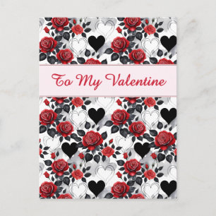 Valentijnsdagpatroon met rozen en harten briefkaart