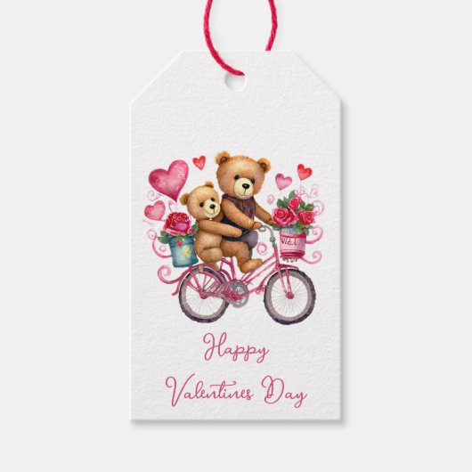 Valentijnsday teddyberen op een fiets cadeaulabel (Voorkant)