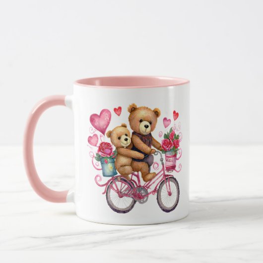 Valentijnsday teddyberen op een fiets mok (Links)