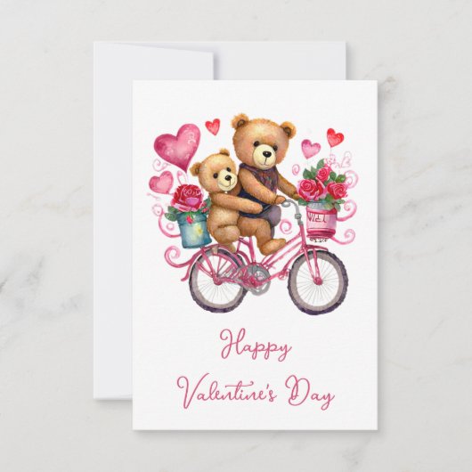 Valentijnsday teddyberen op fiets kaart (Voorkant)