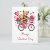 Valentijnsday teddyberen op fiets kaart (Staand voorkant)