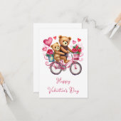 Valentijnsday teddyberen op fiets kaart (Voorkant / Achterkant in situ)