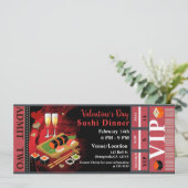 Valentijnsdiner Zwart Rood Sushi Feest VIP Ticket Kaart (Staand voorkant)