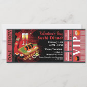 Valentijnsdiner Zwart Rood Sushi Feest VIP Ticket Kaart (Voorkant)