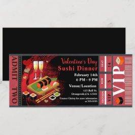 Valentijnsdiner Zwart Rood Sushi Feest VIP Ticket Kaart