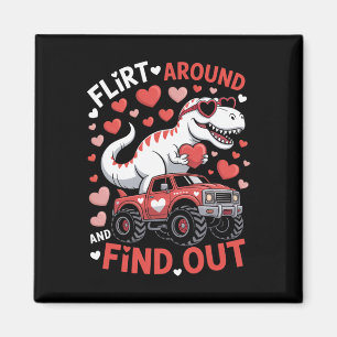 Valentijnsdinosaurus-monstertruck flirt eromheen e magneet