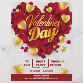 Valentijnse 3D Golden & Red Hearts Party Flyer