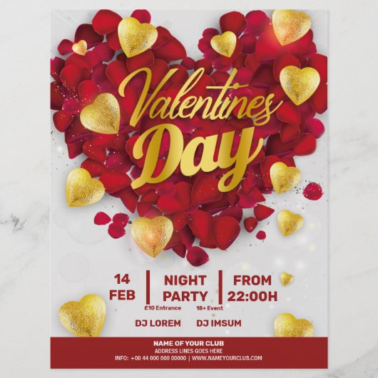 Valentijnse 3D Golden & Red Hearts Party Flyer (Voorkant)