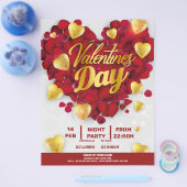 Valentijnse 3D Golden & Red Hearts Party Flyer (Enkel)