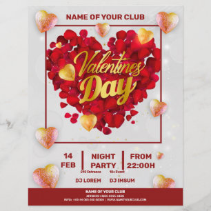 Valentijnse 3D Golden & Red Hearts Square Party Flyer